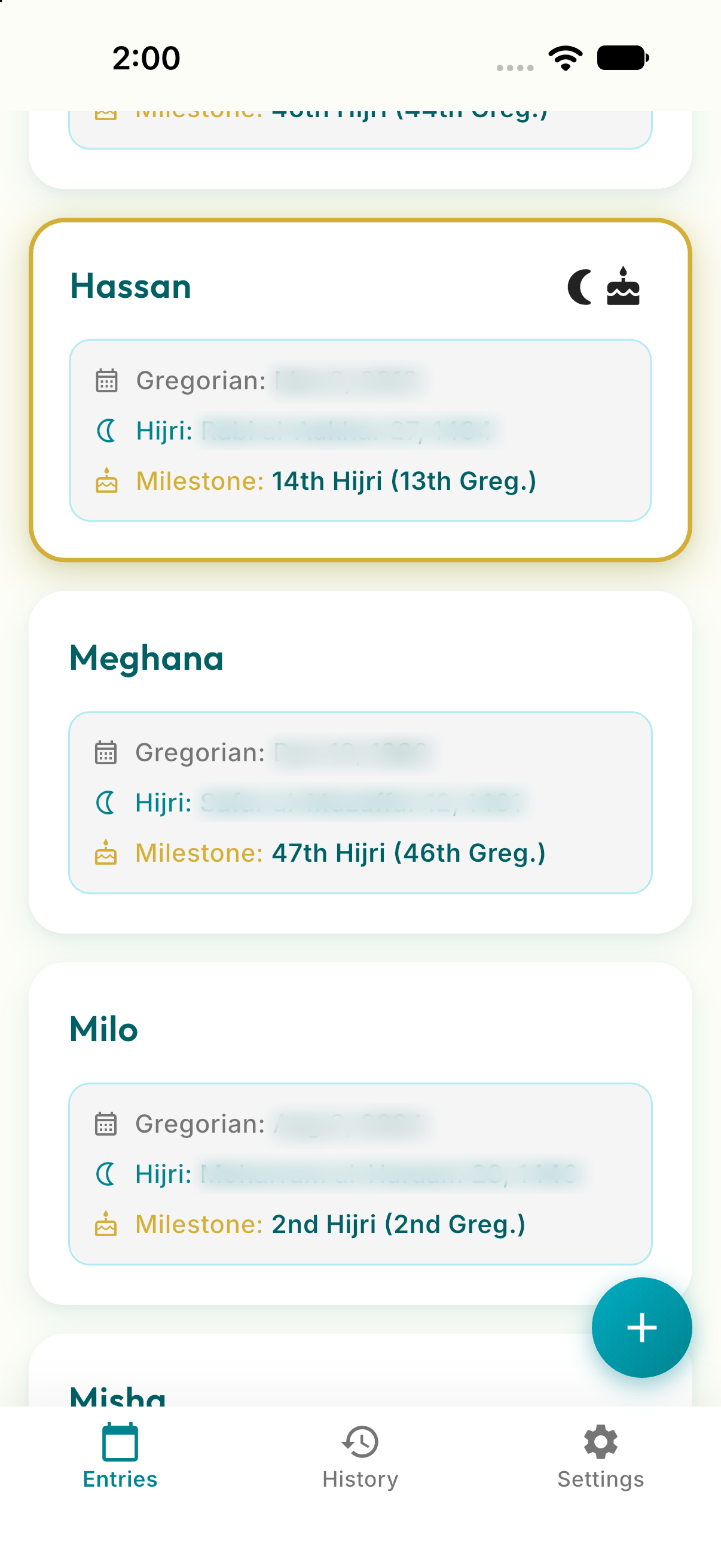 Calendar entries and Islamic Urus occasions