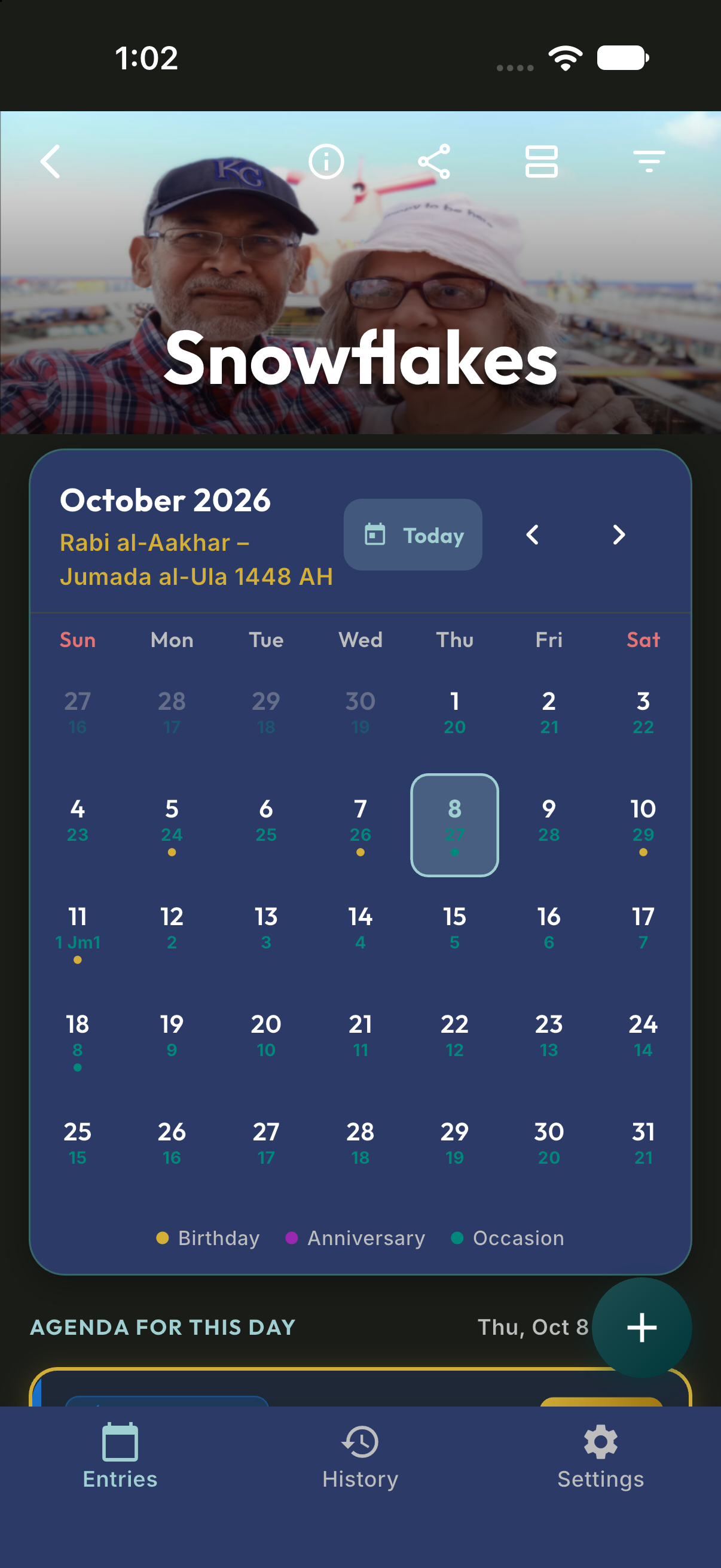 Dual Calendar Month Grid View in Dark Mode