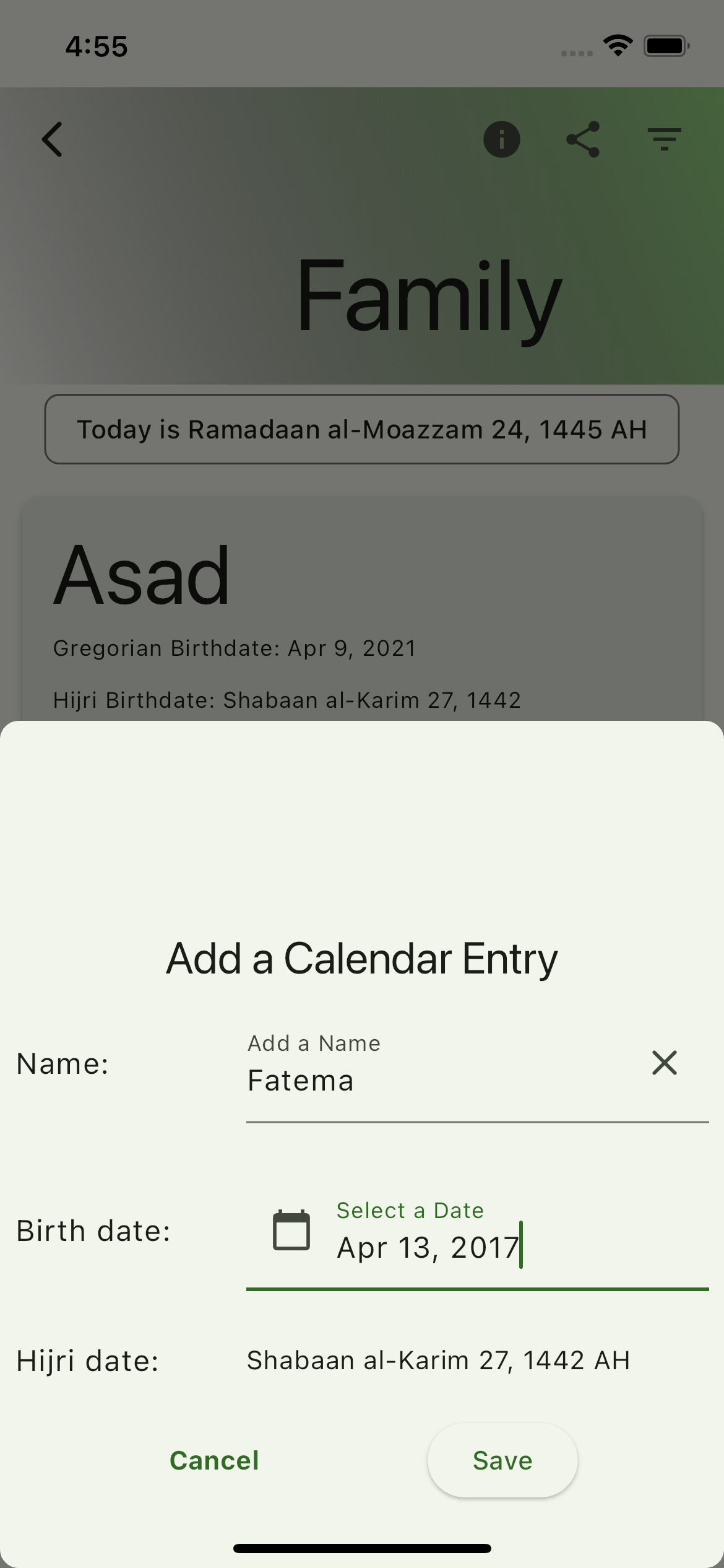 Hijri Calendar App - Create A Calendar Entry
